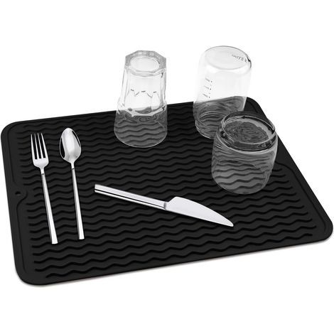 Abtropfmatte für Geschirr 40 x 30 cm – Rutschfeste Trockenmatte für die Spüle – Hitzebeständig – Schwarz (1/5)