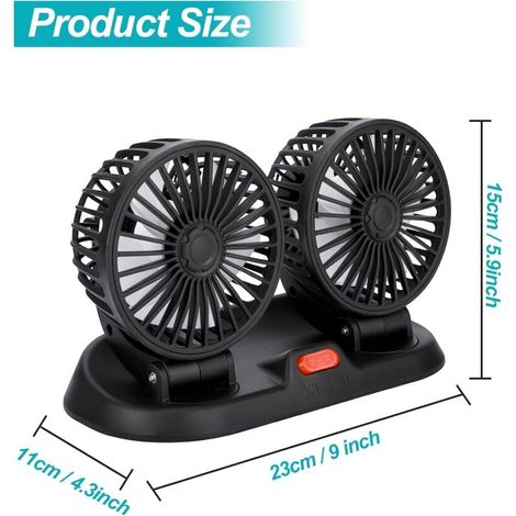 Dual Head Car Fan, 360° Rotating Fan, Powerful Silent Fan, 2 Speeds, USB Portable Car Fan with Number