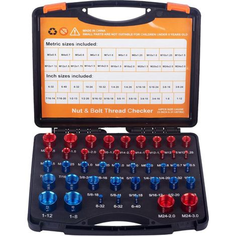 Foctro44PCS Vérificateur de filetage de boulon et écrou en acier au carbone avec boîte de rangement (1/5)
