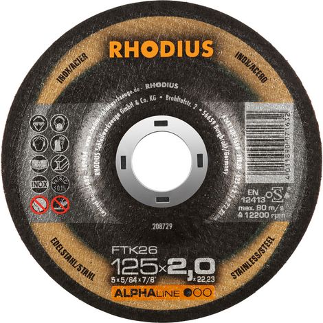 Disques à tronçonner 125 x 2,0 x 22,23 acier/inox - RHODIUS FTK26
