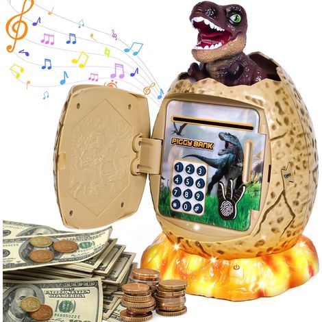 1 Tirelire Électronique Dinosaure, Coffre Fort Code 4 Chiffres, Lumière Et Musique, Cadeau Enfant