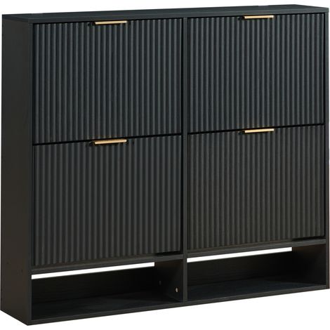 CHICFURN Zapatero estrecho 120 x 24 x 102 cm de MDF y metal negro, para recibidor (1/5)