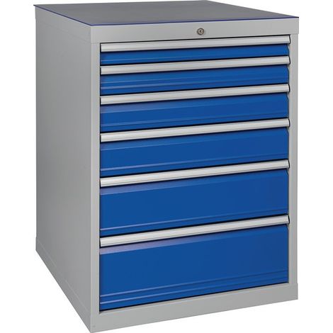 Armario de cajones H1019xA705xP736mm gris claro/azul señal 6 cajones