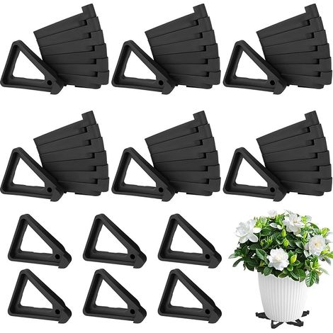 48 Pièces Pieds Pot Fleurs Triangulaires, Supports Plantes Plastique Invisibles, Pieds Pots Fleurs Respirants, Outils Support Jardins Antidérapants pour Intérieur, Extérieur, Balcons, Terrasse (Noir) (1/5)