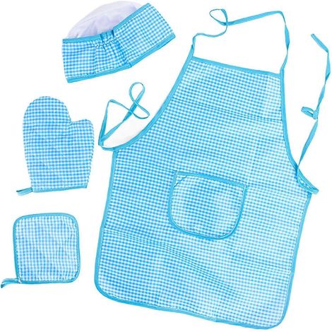 Ensemble tablier et toque de chef pour enfants, manique, dessous de plat, costume de chef pour enfants, kit de pâtisserie pour spectacles-blue (1/5)
