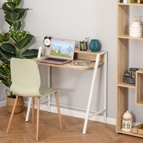 HOMCOM Bureau Informatique Table Ordinateur d'étude dim. 84L x 45l x 85H cm Style Simple en Bois chêne Clair Blanc