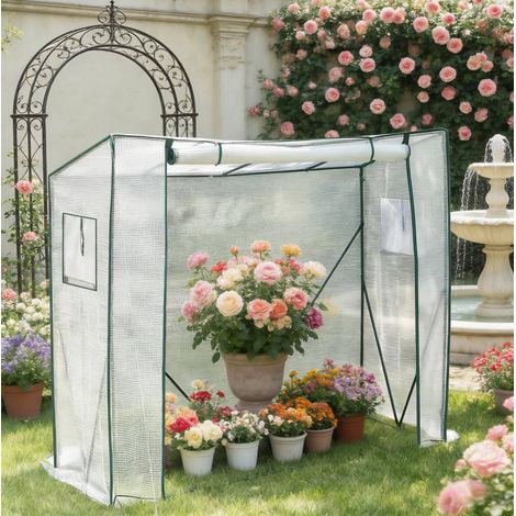Serra da giardino 200x77x169 cm, copertura semitrasparente, con ripiani, struttura in acciaio e PE, bianco (1/5)