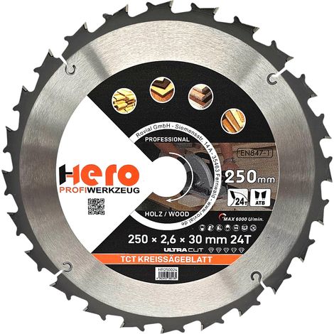 Lame de scie circulaire, 250 x 30/20 mm, 24 dents, en métal dur, TCT, pour le travail du bois souple et dur, métaux non ferreux, scie à onglet, scie circulaire de table, scie radiale (1/5)