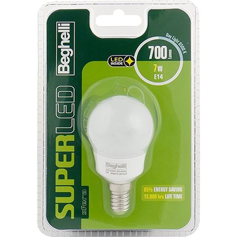 LAMPADA LED SFERA E14 7W L.BIANCHISSIMA BLISTER "BEGHELLI SUPERLED"