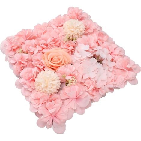 Panneau Décoratif Fleurs Artificielles Mur en Soie Rose Simulation pour Mariage Fête Scène Arrière-Plan 38x38cm Rose