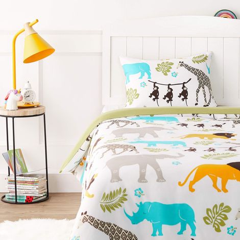 Parure de lit 2 pièces en microfibre pour enfants, housse de couette 100 x 135 cm et 1 taie d'oreiller 40 x 60 cm, animaux (1/5)