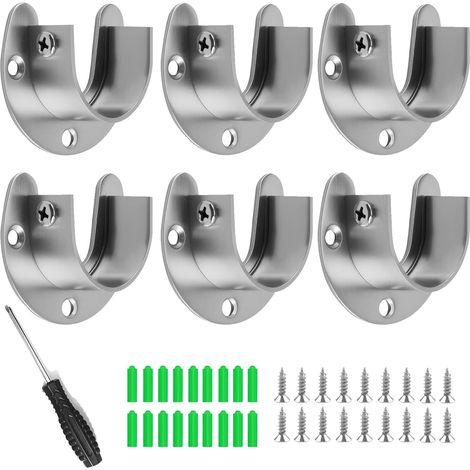 6 Pièces Support Tringle Penderie en Forme de U Support Barre Penderie en Acier Inoxydable Supports de tringle pour armoire en acier inoxydable pour Placard, Salle de Bain, Cuisine (6, 25mm) (1/5)