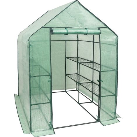 Serre de jardin en acier avec film PE vert 143x143x195 cm, protection pour plantes (1/5)