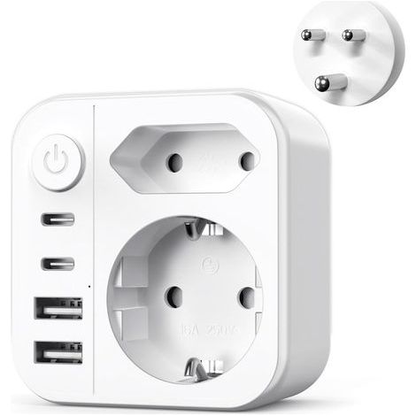 6 en 1 Adaptateur Afrique du Sud,3300W Adaptateur de Prise Type M Adaptateur de Voyage avec 2 USB A et 2 Type C(17W) pour Namibie, Mozambique, Bhoutan, Botswana (1/5)