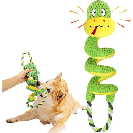 Jouet en Corde pour Chien Forme de Serpent en Peluche avec Sifflet Intégré Jouet Interactif de Traction et Mastication Résistant pour Petits Moyens et Grands Chiens Soulagement de l'Ennui et de l'Anxi (1/5)