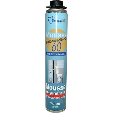 DSTOCK60 - Mousse expansive polyuréthane pro 750ml - Isole. colle. rebouche - Mousse pistolable - Extérieur & Intérieur