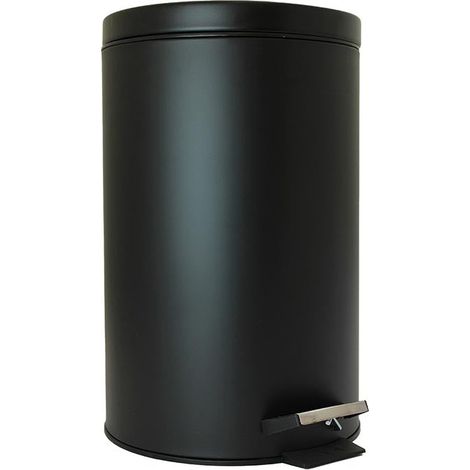 Perel Poubelle à pédale en métal avec seau en plastique amovible, poignée métallique et pédale antidérapante, idéale pour la maison et le bureau, capacité de 14 litres, ronde Ø 25 x 39,5 cm, noir mat