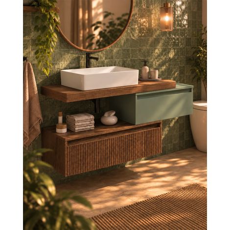 Mobile bagno 120x46 salvia rovere Oasy con lavabo da appoggio in ceramica (1/5)
