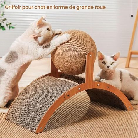 Grattoir pour chat en carton, griffoir en sisal naturel avec balle, design de pont bombé, jouet pour les besoins naturels de griffage et protection des meubles, 35 x 15 x 26 cm (1/4)
