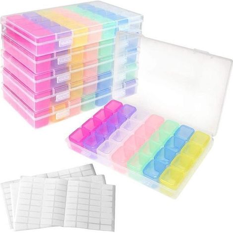 16 Pc Boîtes de Rangement 28 Compartiment, Boîte de Rangement Transparente Diamond Painting, Amovible Boite Plastique de Rangement p (1/4)