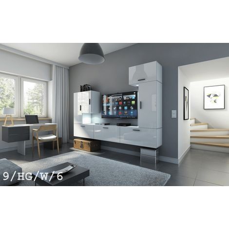 Ensemble meuble TV CONCEPT 9-HG-W-6 blanc brillant 249 cm (1/2)