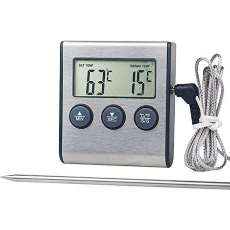 Lebensmittelthermometer 0250°C mit Alarmtimer - Temperaturanzeige für Grillküche (1/4)