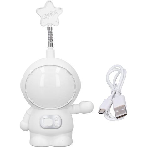 Lampe de bureau LED avec 2 modes d'éclairage, protection des yeux, chargement USB, veilleuse astronaute avec taille-crayon intégré, blanche.