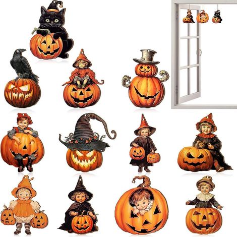 Petits Ornements d'halloween, Ornements en Bois d'halloween 12 pièces tentures d'ornements d'arbre d'halloween - Panneaux de Suspension effrayants avec Cordes, décoration Murale d'hallo (1/5)