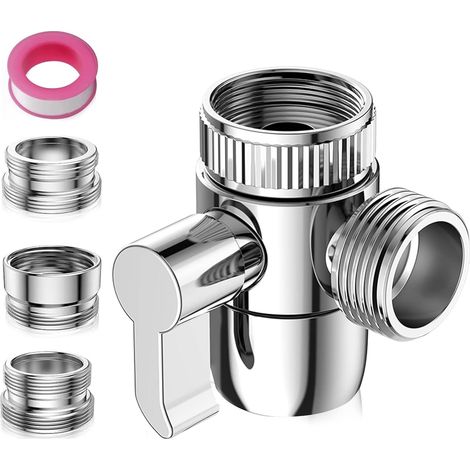 Robinet 3 voies - Vanne de commutation 3 voies - Vanne de commutation à 3 voies - Valve en laiton avec adaptateur pour robinets M22 M24 G1/2 - Pour cuisine, salle de bain, douche (1/5)