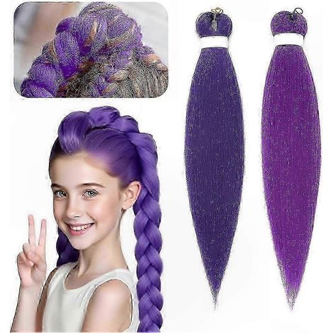 Vorgedehnte, lila Perücke für Kinder, Anime-Cosplay-Kostümzubehör, Halloween-Haaraccessoire für Dämonenjäger, inspiriert von Rumi, Kostümartikel (1/5)