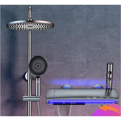 Ensemble de douche mitigeur thermostatique intelli LED numérique bain douche ensemble salle de bain chaud froid mélangeur système de douche baignoire murale pluie bain robinet thermostatique atmosphèr (1/5)
