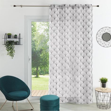 Voilage Brodé Style Art Déco Polyester Motifs Délicats Inspirés Design Art Déco pour Fenêtre Salon Chambre Bureau Finitions Œillets Prêt à Poser 140 x 240 cm Gris Clair (1/4)