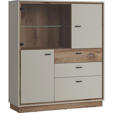 Vitrine Highboard in Flagstaff Eiche Nb. und grau RAMVIK-129, B/H/T ca. 124/143/40 cm (1/5)