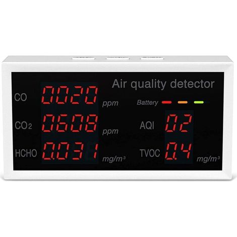 Détecteur de CO2 Qualité de l'air CO/CO2/HCHO/TVOC/AQI Détecteur Température Humidité Testeur Noir Dioxyde De Carbone Moniteur Pour Voiture Bureau À Domicile Divers