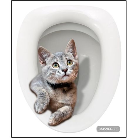 Autocollant pour abattant de WC Motif chat mignon - Imperméable - Amovible - Décoration de salle de bain - 30 cm (1/5)