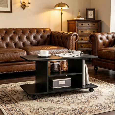 TV-Möbel auf Rollen aus Spanplatte Schwarz 80 x 40 x 40 cm OKWISH (1/5)