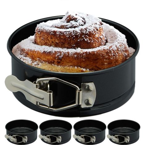 Relaxdays Molde Bizcocho Pequeño, Set 5, 12 cm Ø, Redondo, Antiadherente, Resistente 250°C, Minimolde Repostería, Negro