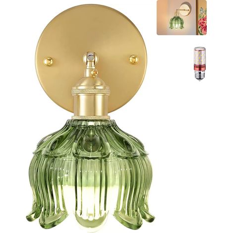 Applique murale avec ampoule, lampe de chevet vintage, applique murale pour miroir de salle de bain, applique murale fleur avec abat-jour en verre (1/5)