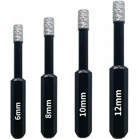 Coffret 4 Forets Diamant Pour Carrelage, Céramique, Grès Cérame, Tuiles, Verre, Pierre. Professionnelles Mèches Diamantées Scies-Cloches - 6Mm 8Mm 10Mm 12Mm (1/5)