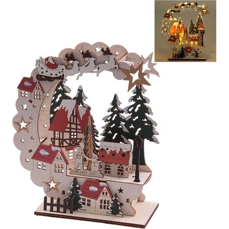 Paesaggio natalizio in mdf con luci, 19x8x23 cm