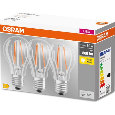 Osram Bombilla LED E27 7W filamento transparente blanco cálido (1/4)