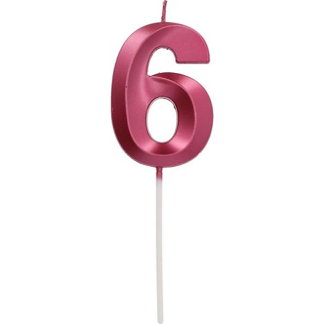 Bougie Chiffre 6 Rouge Métallique, 7 centimeters