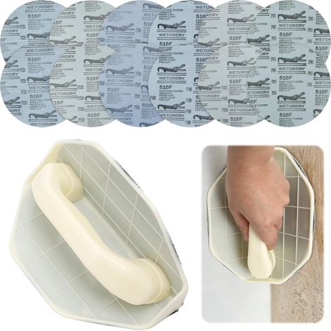 Blocco abrasivo semicircolare per angoli, levigatrice manuale per angoli con 12 fogli abrasivi P80-P320, strumento per levigatura e lucidatura di angoli interni. (1/5)