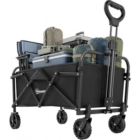 Beyamis Faltbarer Handwagen mit verstellbarem Griff – Griffhöhe verstellbar, Tragkraft bis zu 68 kg, für Sport, Einkaufen, Camping – Schwarz
