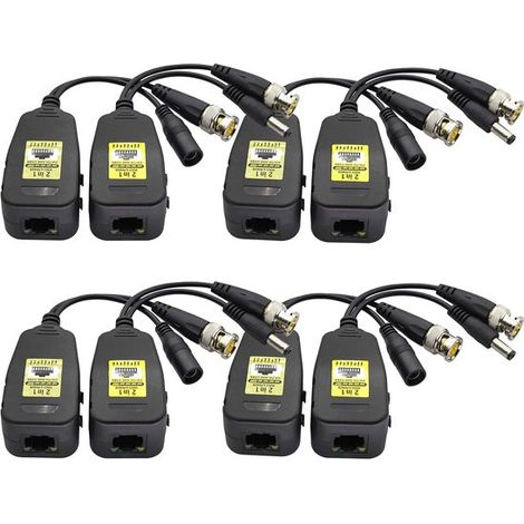 Set di 4 Video Balun per telecamere HD-CVI/TVI/AHD/CVBS con alimentazione e connettore BNC a Cat5 RJ45 (1/5)