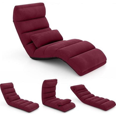 COSTWAY Sillón Cama Plegable en 5 Posiciones, Silla de Suelo con Respaldo Ajustable, Sofá Perezoso Individual con Reposacabezas Ideal para Jugar, Dormir, y Leer, Capacidad de Carga de 100 kg (Vino) (1/5)