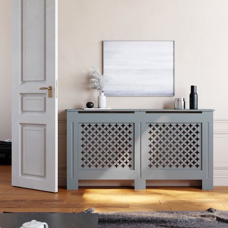 ELEGANT Grey Radiator Covers Cross Slatted Paint Cabinet LARGE for Office Hallway Living Room Bedroom