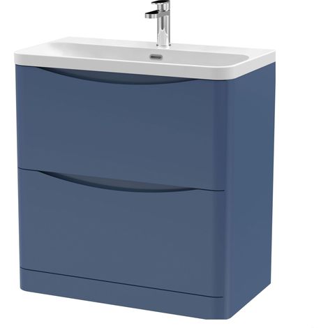Balterley Dunwood Modern Bathroom Floor Standing 2 Drawer Vanity Unit & Ceramic Basin, Satin Blue, 800mm