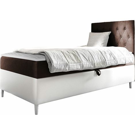 Cama continental Lucus VII, Soft 017 + Fresh 4, Individuales, Continental, 100x200, Cuero ecológico, Tapiz, Somieres, 102x208x115cm (1/5)