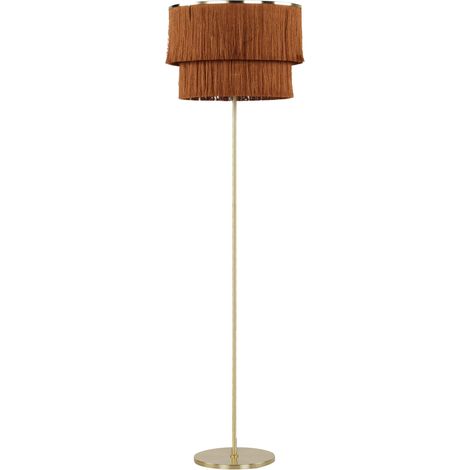 Lampada da terra moderna con paralume marrone e struttura in metallo oro Peristeri (1/5)